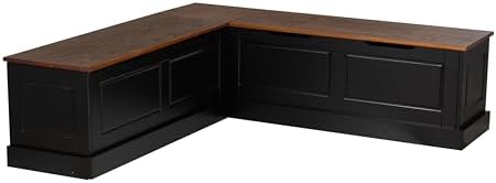 Linon Harris Black and Walnut Backless Kitchen Dining Nook with Hidden Storag...