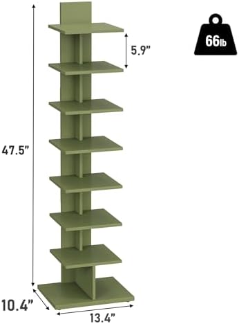 TUTOTAK Book Shelf, Narrow Spine Bookshelf, 8-Tier Bookcase for Small Space