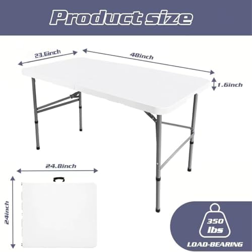 Camp Field 4FT Folding Table, Heavy Duty, 330 lb Capacity, White | 4 Foot tab...