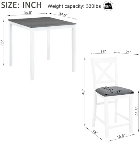 Harper & Bright Designs 5-Piece Counter Height Dining Table Set with 4 Ch...