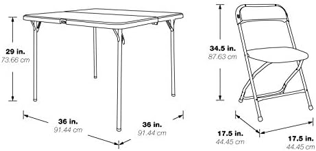 Office Star Resin 5-Piece Folding Square Table and Chair Set, Light Grey
