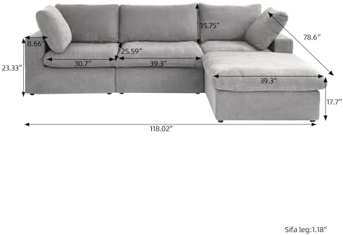 JACH L-Shaped Cloud Sectional Sofa for Living Room, Modular Convertible Sofa,...