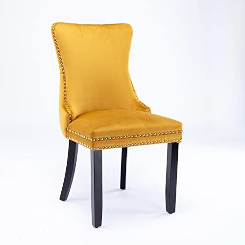 Set of 2 Velvet Dining Chair with Backstitching Nailhead Trim and Solid Wood ...