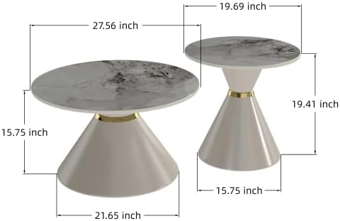 Set of 2 Nesting Coffee Table Round Faux Marble Top Coffee Tables with Base |...