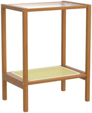 Bamworld Rattan Side Table Boho End Table 2-Tier with Storage Living Room