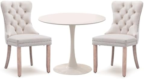3-Pieces Dining Sets, 31.5" Round Dining Table Set with 2 Velvet Upholst...