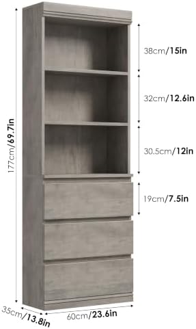 IDEALHOUSE 70" Tall Bookcase with Drawers, Open Book Shelves Library Boo...