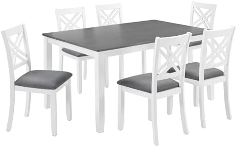 Harper & Bright Designs 58.5" Lx34.5 W Solid Wood 7-Piece Dining Tab...