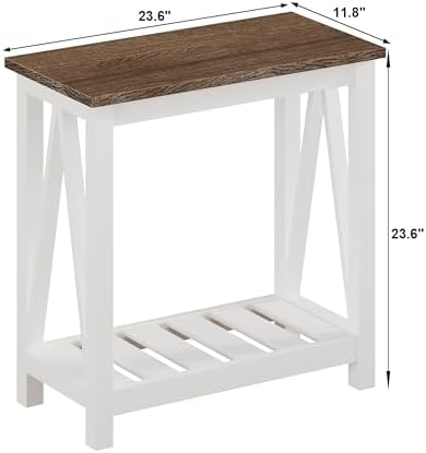 ChooChoo Farmhouse End Table Set of 2, Narrow Side Table with Shelf