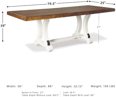 Signature Design by Ashley Valebeck 1-Piece Dining Table, Farmhouse Trestle