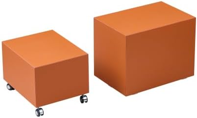 2-Piece Small Cube Side Table and Rolling Side Table Set | Modern Movable End...