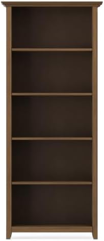 SIMPLIHOME Amherst 70" Tall Solid Wood 5-Shelf Bookcase in Brown