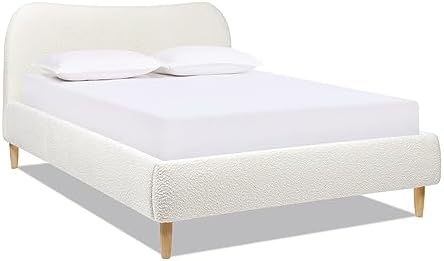 GOWE Roman Curved Headboard Upholstered Platform Bed, Queen, Ivory White Boucle