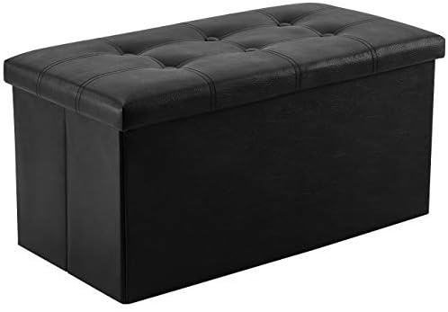YOUDENOVA 30" Ottoman with Storage, Folding Faux Leather Bench, Black | ...