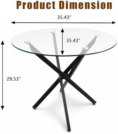 Clear Round Glass Dining Table Set for 4, 5 Piece Circle Kitchen Table Set, 3...