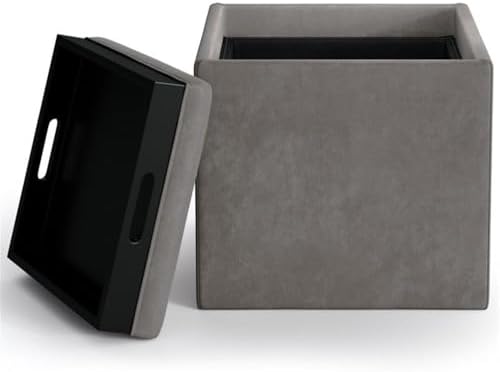 SIMPLIHOME Rockwood 17" Wide Vegan Leather Storage Ottoman in Grey | Dis...