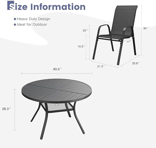 VICLLAX Round Outdoor Patio Dining Set for 4, Metal Slatted Patio Table with ...