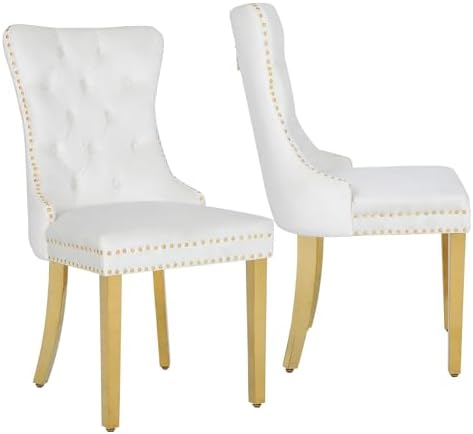 Velvet Dining Chairs Set of 2,Modern Luxury Dining Room Chairs with Gold Stai...