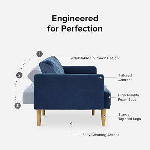 mopio 76.4" Futon Sofa Bed Chevron Styled, Sleeper Couch (Classic Blue V...