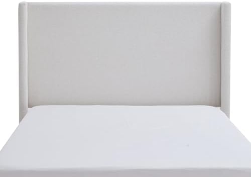 Peanu Queen Bed Frame, Wingback Upholstered Headboard, Cream White