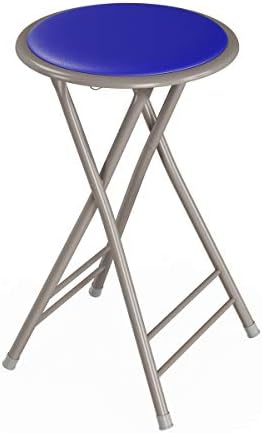 Lavish Home Folding Stool with Padded Backless Seat, Blue, 24 Inch