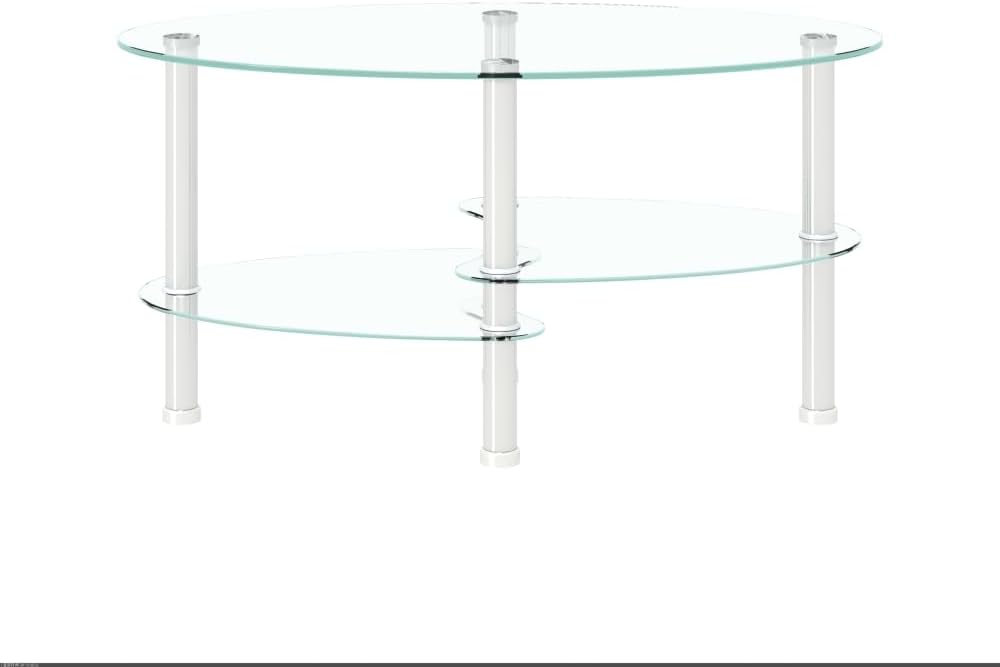 Transparent Oval Glass Coffee Table, Modern Table with Stainless Steel Leg, T...