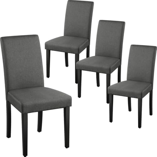 Yaheetech Dining Chairs Set of 4 Upholstered Kitchen Chair Fabric Dark Gray