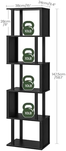 CHOEZON S-Shaped 5-Tier Bookshelf, 58.1-Inch Tall Bookcase with Anti-Tip Kit,...