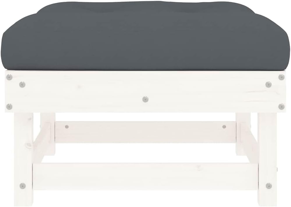 Outdoor Garden Footstool with Cushion, 24 x 24 Inch Square Pine Wood Patio Ot...