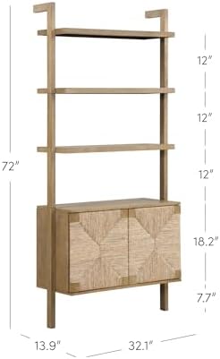 Nathan James Beacon 3-Shelf Solid Wood Bookshelf with Storage Cabinet, Bohemi...