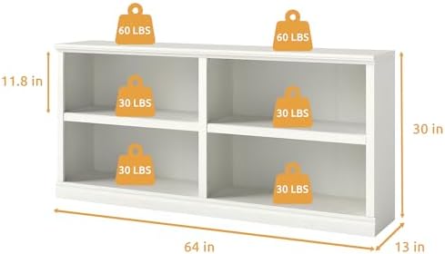 64" W Double Wide Horizontal Bookshelf, 2 Tiers 4 Storage Cube Book Case