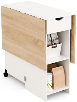 Mondeer Folding Dining Table with Drawer and Shelves, Oak & White | Drop ...