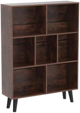 LEYAOYAO Cube Bookshelf, Mid-Century Modern Book Shelf with Legs, Brown