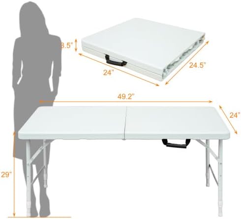 Folding Table 4FT, Heavy Duty Portable Plastic Folding Table with Handle, Ant...