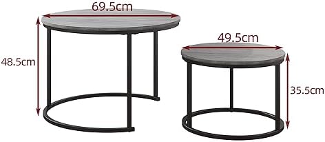 HOJINLINERO Round Nesting Coffee Tables Set of 2,Black+Warm Grey,Large | Cent...