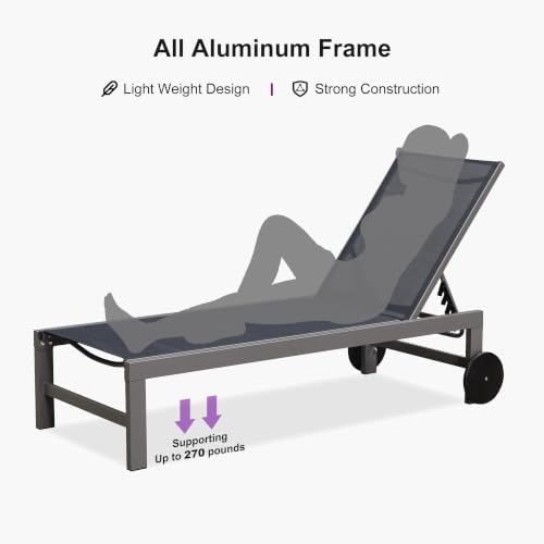 PURPLE LEAF Patio Lounge Chair Set for 2, All Weather Aluminum, Navy Blue | P...
