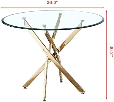 HomVent 36''Gold Round Glass Dining Table Set for 2 for Family Gathering