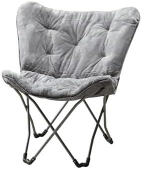 Faux Fur Butterfly Chair, Gray, Microsuede Cushion, Folding | 26.4"L x 3...