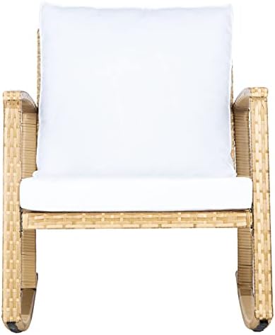 SAFAVIEH Outdoor Daire Wicker Rocking Chair, 14.4" Natural/White PAT7721D