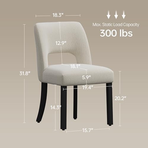 keoni Wooden Dining Chairs Set of 6 with Black Rubberwood Legs and Backrest