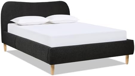 GOWE Roman Curved Headboard Upholstered Platform Bed, Queen, Ebony Black Boucle