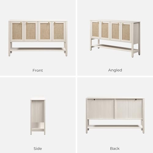 SICOTAS White Sideboard Buffet Cabinet with Rattan Doors, 55" Boho Credenza