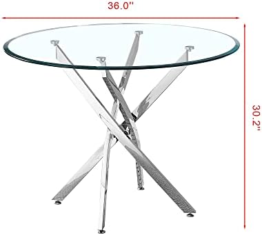 HomVent 36''Silver Round Glass Dining Table Set for 4 for Family Gath...