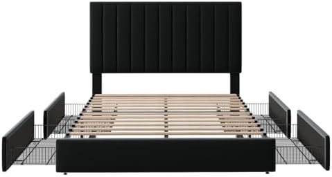 Allewie Queen Size Storage Bed Frame, Vertical Channel Tufted Adjustable Head...