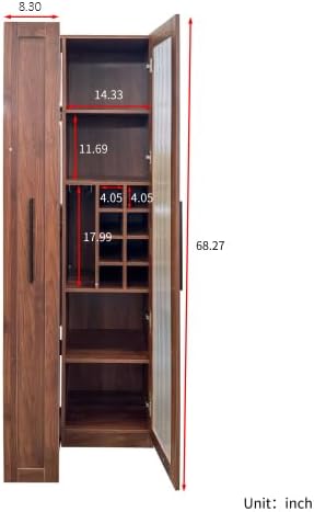 Kitchen Pantry Cabinet with 5-Tier Shelf, Pull-Out Hutch Cabinet with Glass D...