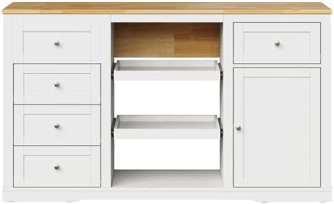 Kitchen Island with Charging Station Wood Kitchen Cart with Drawers Cabinet |...