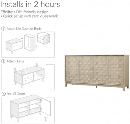 COLAMY 60" Sideboard Buffet Cabinet with Storage, Modern 4-Door Buffet T...