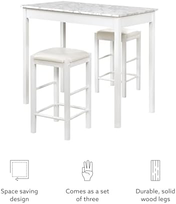 Linon White 3 Piece Faux Marble Tavern Set