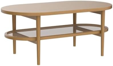 Nathan James Sonia Coffee Table with Storage Shelf, Light Wood/Rattan