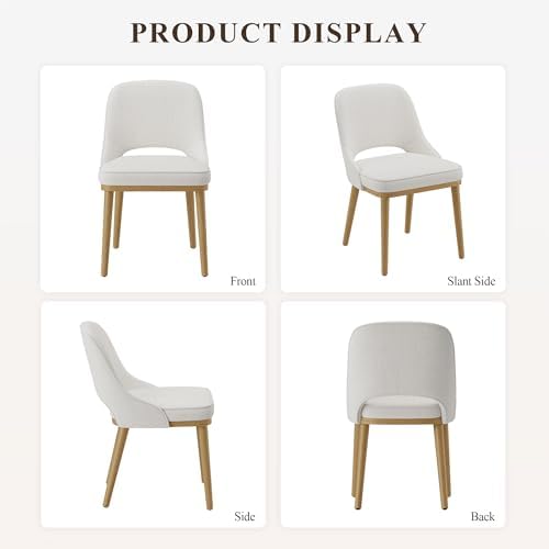Modern Upholstered Dining Chairs Set of 4, Open Back with Solid Wood Legs, Er...